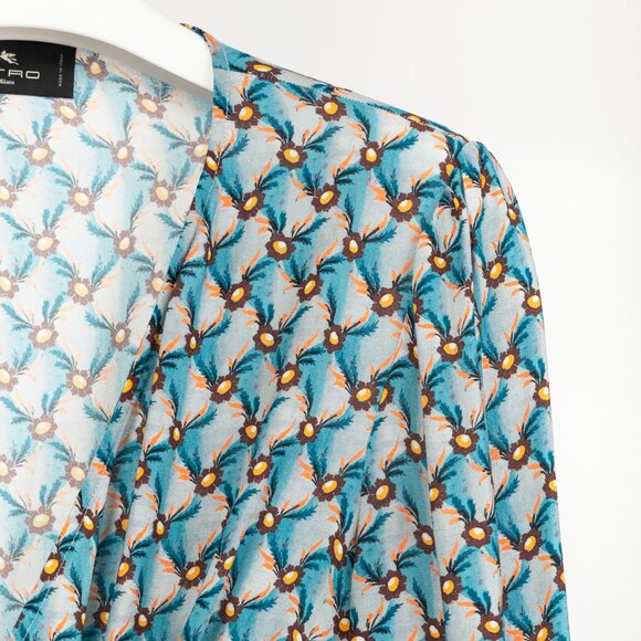 Etro PF/23 Azzurro Floralia Crepe Midi Wrap Dress - Picture 5 of 11